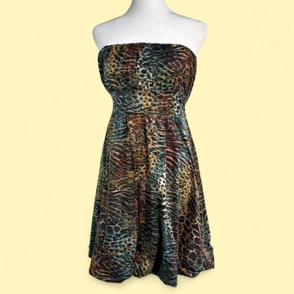 Vintage Y2K American Rag Women L Tube Mini Dress Animal Leopard Print Tie Back - Picture 1 of 7